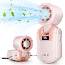 MINISO 手持式冷敷風扇 2400mAh 便攜迷你風扇 可折疊個人風扇 5 段風速 智慧數位顯示 USB 充電式口袋小風扇 適合旅行、化妝、辦公室、戶外使用 附 1 個掛繩 - B-粉紅色 - 查看 2