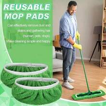 1 Stück Edelstahl Wischmopp mit 4 Stücke wiederverwendbaren super saugfähigen Mikrofaser Mopp Pads (können auch als rutschfeste Überschuhe verwendet werden), weich, waschbar, wasserabsorbierend, rutschfest, geeignet zum Entfernen von Haustierhaaren auf harten Böden. Einfach den Mopp darüberziehen für bequeme und dauerhafte Reinigung, ideal für Wohnung, Studentenwohnheim und andere Räume. - 1 Wischmopp und 4 Wischmoppbezüge - Übersicht 4