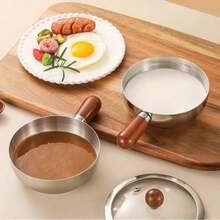2pcs/Set (With Lid) Stainless Steel Pot, With Heat-Resistant Wooden Handle, Suitable For Induction Cooker Noodle Cooking, Non-Slip Wooden Handle, Even Heating Bottom, Suitable For Dorm, Office, RV, Small Kitchen And Single Person Cooking - View 3
