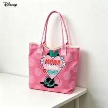 Miniso 迪士尼米妮帆布手提袋，可爱“So Beautiful”印花单肩包，日常使用 - 黑色 - 查看 8