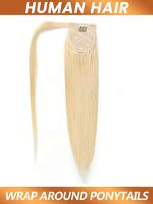 直发金色马尾辫，真人发丝，丝滑直发马尾辫接发，魔术贴缠绕式马尾辫，#613，女士日常使用 - S613 - 查看 5