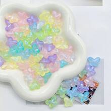 60pcs Iridescent Acrylic Butterfly Beads, Transparent Colorful Loose Spacers Beads For DIY Bracelet Necklace Jewelry Making - Multicolor - View 6