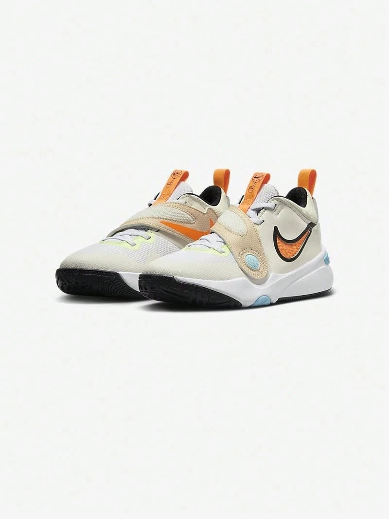 Nike Team Hustle D 11 (GS) 丨魔鬼氈透氣網面大童男女童實戰籃球鞋青少年訓練運動鞋 - 白 / 淺螢光黃 / 亮橙 - 查看 1