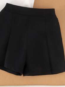 2pcs Young Girls Elegant Luxury Spaghetti Strap Top Paired With Black Shorts Set, Summer Vacation Style - Black and White - View 6