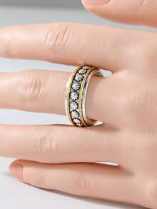 Women's Hammered Rotating Ring - Vintage Bohemian Wide Wave Design, White Gold Plated Stackable Jewelry, Daily And Thanksgiving Gift, Retro Decorative Art Ring And Jewelry, Textured Metal Finish - Multicolor - View 5