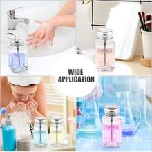 180 Ml_6 Oz Clear Glass Push Down Dispenser Bottle Refillable Square Pump Dispenser Bottle Container With Metal Flip Cap For Alcohol Liquid Nail Polish Remover Makeup Remover Toner - 白色 - 查看 5