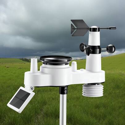 7-In-1 Wi-Fi Weather Station, 7-Inch TFT Display, Wireless Solar Powered Outdoor Sensor, Rain Gauge, Indoor Outdoor For Weather Forecast, Wind Speed Direction, Temperature, Humidity, Rainfall