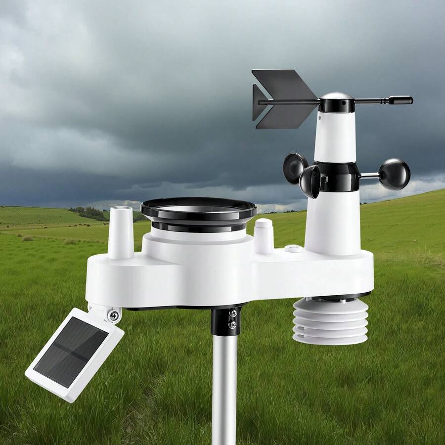 7-In-1 Wi-Fi Weather Station, 7-Inch TFT Display, Wireless Solar Powered Outdoor Sensor, Rain Gauge, Indoor Outdoor For Weather Forecast, Wind Speed Direction, Temperature, Humidity, Rainfall - 7.5" AA - View 1