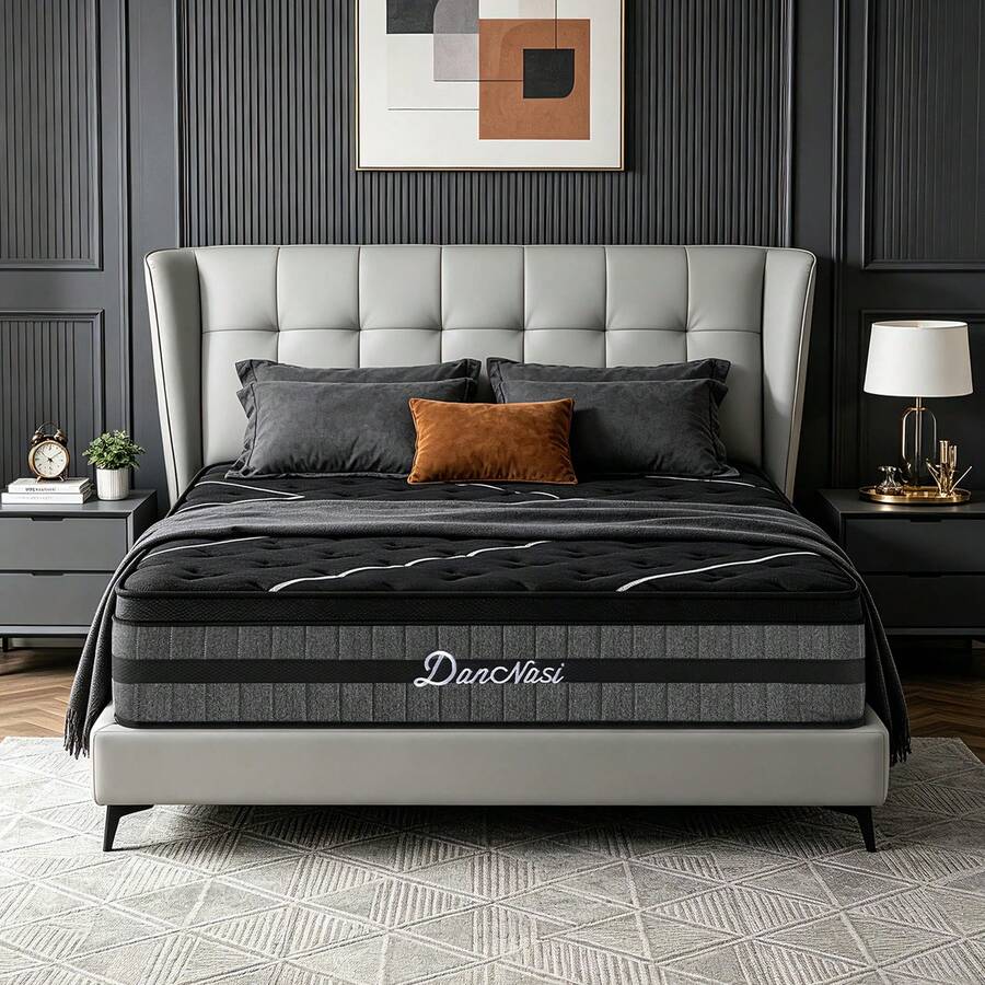 Colchón híbrido DanoNasi 140x190 cm | Altura 28 cm | Espuma viscoelástica y muelles ensacados | Firmeza media (H3) | Soporte de 7 zonas | Ergonómico | Ultratranspirable | Duradero - Negro - Ver 1