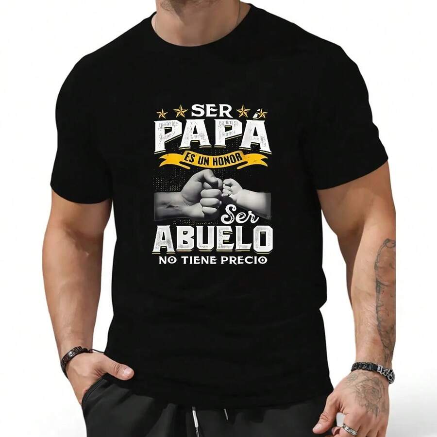 Funny Grandpa Shirt, Gift For Grandfather, Ser Papa Es Un Honor Ser Abuelo No Tiene Precio Spanish T-Shirt Menswear Casual Cotton Top Classic Fabric - 黑色 - 查看 1