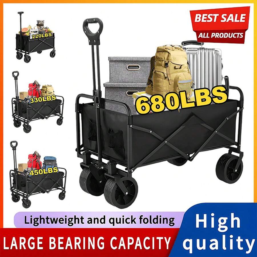 INBRAVE All Terrain Folding Wagon Heavy Duty Collapsible Cart With Large Wheels For Beach Sand Camping Garden - 戶外推車 - 查看 1