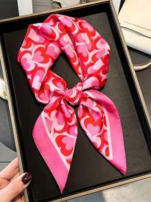 1 件装方形丝巾，女士缎面印花发带，时尚女士发巾，披肩，领巾，头巾 - 粉紅色愛心 - 查看 7