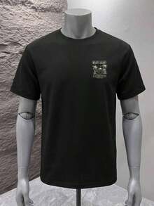 Old SchoolCamiseta de manga corta holgada con estampado de moda para hombres SU ER |   Diseño exquisito |   Esencial de verano |   Fácil de combinar, mostrando tu estiloCasual - Negro - Ver 4