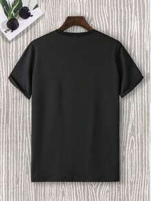 Camiseta Unisex Negra de Manga Corta 100% Algodón con Estampado Gráfico de Figuras Borrosas en Blanco y Negro, Estilo Streetwear Gótico, Cómoda y Transpirable para Uso Diario y Salidas Casuales - Negro - Ver 2