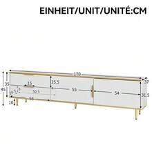 TV Unit, Low Top With Carved Texture, Gold Handles And Legs, Living Room Furniture With Marble Structure. - White - View 5