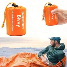 3-Piece Emergency Sleeping Bag Set (Including Whistle And Bag) | Polyester Thermal Blanket | Provides Warmth And Insulation, Can Also Be Used As A Tent, Suitable For Camping And Napping, Easy To Carry With Storage Bag. Lightweight For Camping, Hiking, Backpacking And Survival Shelter, Applicable For Outdoor Camping, Hiking, Earthquakes, Hurricanes And Other Disasters To Keep Warm. Unisex, All Seasons. - Orange Emergency Sleeping Bag - View 7