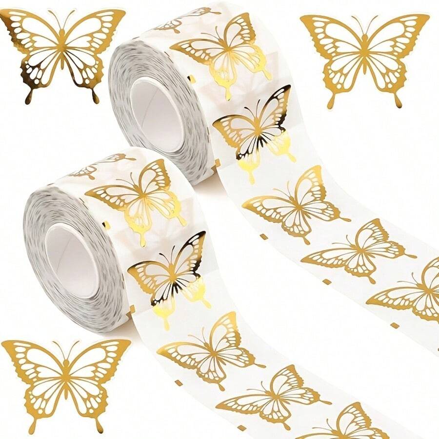500pcs Gold Butterfly Stickers - Gold Foil Envelope Sealing Labels Butterfly Preference Stickers Self-Adhesive Gold Butterflies Spring Summer Stickers For Gift Cards Handmade DIY Gift Box Packaging Birthday Party Decoration - View 1
