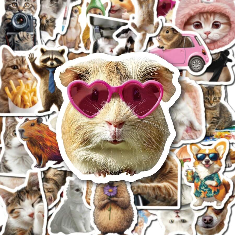 Juego de 100 piezas de pegatinas de animales lindos, pegatinas de vinilo impermeables para diarios, álbumes de fotos, portátiles, botellas de agua, pegatinas de gatos, perros y mascotas lindas adecuadas para niños, adolescentes, adultos y amantes de los animales - Multicolor - Ver 1