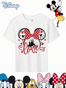 Disney Minnie Mouse Love Printed Girls' T-Shirt - Children's Clothing Design Short-Sleeved Casual And Cute Style Comfortable And Loose Fit Suitable For Both Boys And Girls Ideal For Parties And Playtime Machine Washable Girls' Short-Sleeved Shirt - White - View 2