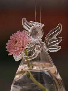 1pc Bohemian Style Angel Design Glass Vase, Modern Glass Vase Suitable For Fresh Or Artificial Flowers - Cylindrical Round Vase, Smooth Sides, Minimalist Wedding Centerpiece Decor, Coffee Table & Dining Table Decor - Decorative Glass Flower Pot, Transparent Hanging Planter, Wedding Party Home Decor Pedestal Vase - A - View 7