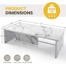 Mesa de centro rectangular moderna de falso travertino, mesa de acento con marco minimalista y resistente para sala de estar, oficina o apartamento, color beige natural - Aspecto de mármol sintético - Ver 3