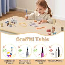 Kids Table And Chairs Set, Height-Adjustable Toddler Table And Chairs Set For Age 3-8, 31.5''Lx23.6''W Graffiti Desktop, Kids Activity Table For Daycare, Classroom, Home - Màu be - Xem 4