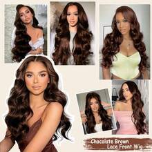 200% 7x5 即戴即用免胶蕾丝前假发,浅棕色自然波浪卷,巴西原生人发混纺,4# 色 7x5 预剪免胶蕾丝闭合假发,26 英寸,无需胶水,只需 3 秒即可佩戴,新手友好型蕾丝假发,混纺人发,女士适用 - 棕色 - 查看 11