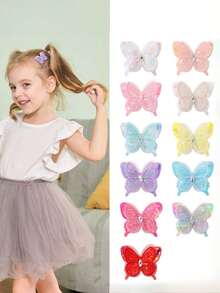 2 piezas Pasadores de pelo con forma de mariposa de colores, pasadores de pelo con mariposa de doble capa de encaje y malla 3D, regalo de estilo princesa para niñas, adecuado para el Día de San Valentín - Multicolor - Ver 1