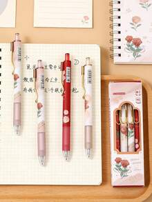 Bộ 4 bút bi đen, thiết kế hoa, ngòi bấm 0.5mm, dễ thương và đẹp mắt, thích hợp cho văn phòng, học tập và cho phái nữ. - Hoa hồng - Xem 3