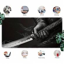 One Mouse Pad Close-Up: Samurai Hand Holding A Katana, Large Keyboard And Laptop Pad, Suitable For Office Decoration, Rectangular Desk Mat, Office Mouse Pad, Gaming Mouse Pad, Rubber Material. - Mouse Pad - View 4
