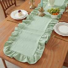 1/24pcs Solid Color Ruffled Table Runner, Washable Wrinkled Edge, Rustic Style For Home, Kitchen, Wedding, Bridal Party Decor - Mint Green - View 4