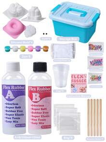 26 piezas Kit DIY Taba Soft Squish, Set de fabricación de rebote lento DIY, Fabricación de joyas DIY, Silicona líquida AB 1:1 con 4 moldes para kit Soft Squish, Haz tus propios Squishies súper suaves, Regalos de fiesta de cumpleaños y festividades, Ideal para aficionados a las manualidades DIY y principiantes - colocar - Ver 2