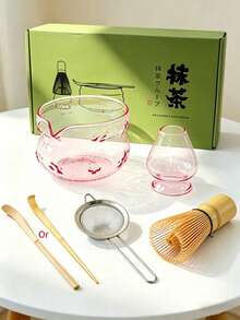 2/5 piezas Juego de batidor de matcha de vidrio con forma de mariposa - Tazón de matcha japonés, batidor de matcha de bambú, colador de té, cuchara, tamiz, soporte para batidor, kit de inicio perfecto para la ceremonia del té de matcha - Multicolor - Ver 4
