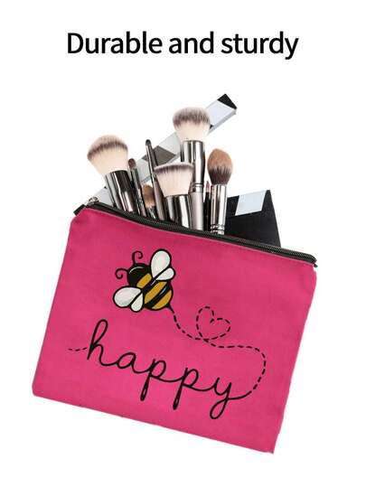 This Toiletry Bag Features A Cute Bee Theme And Is Adorned With A Lively And Adorable Bee Pattern. It'S A Women'S Makeup Bag With A Zipper Closure And A Unique Design. It'S A Wonderful Gift For Women And Can Be Used As A Makeup Bag, Coin Purse, Or Makeup Brush Holder. It'S Also An Ideal Birthday Gift For Mothers, Friends, And Sisters.