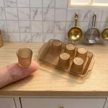 7pcs/Set 1/12 Scale Miniature Tea Set, Including Tea Tray, Teacups, Water Glasses, Dollhouse Accessories - Home Decor - Photography Props - Mini Scene Display - Holiday Gift - Multicolor - View 1