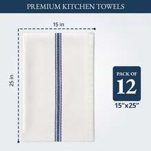 Kitchen Towel Set, 100% Cotton Hand Towels For Kitchen, Dish Towels For Drying Dishes, Lint Free, 14"X25", Good For Cleaning Windows, Ceramic Surface, Glass Stovetops - 藍色條紋 - 查看 2