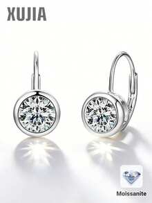 XUJIA 1 Pair Women's 925 Sterling Silver Round Shell Earrings With 6.5mm And 8mm Moissanite Eardrops, Eternal Fashionable Earrings, Wedding Bride Jewelry Gift - EMO-531 - View 2