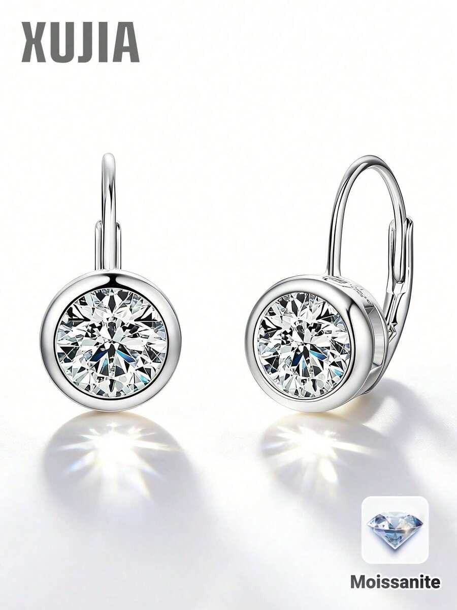XUJIA 1 Pair Women's 925 Sterling Silver Round Shell Earrings With 6.5mm And 8mm Moissanite Eardrops, Eternal Fashionable Earrings, Wedding Bride Jewelry Gift