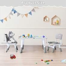 Toddler Table And 2 Chairs Set, Height Adjustable Kids Table And Chair Set, 31.5''L X 23.6''W, Marble Pattern & Graffiti Desktop, Children Multi-Activity Table For Home/Daycare/Classroom - Xám - Xem 2