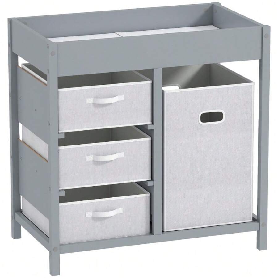 Baby Changing Unit With 4 Storage Drawers Mat For Bedroom Nursery 84 X 84.5 Cm Grey - Grey - View 1