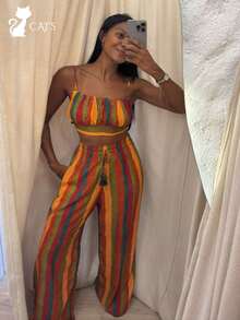Striped Viscose Printed Pantaloons Night Travel Formal And Evening Holiday Daily Summer - Printed - View 7