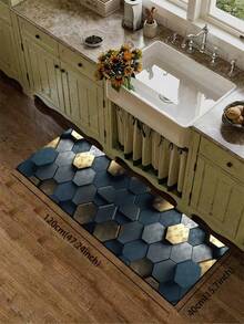 1pc Silica Gel Kitchen Mat, Modern Luxurious Hexagon (Honeycomb) Geometric Patchwork Pattern, With Varying Shades Of Blue-Gray And Charcoal Black Hexagons As Base, Accented By Distressed Gold Hexagons For A 3D Layered Visual Effect, Suitable For Minimalist High-End Kitchen Spaces. Luxurious And Fashionable Kitchen Mat, Cushioning And Anti-Fatigue - Multicolor - View 13