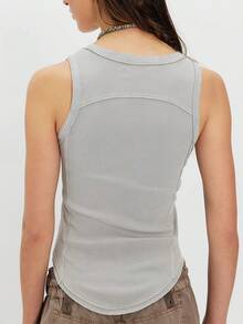 Women Buckle Ribbed Tank Top Scoop Neck Sleeveless Cute Fitted Going Out Tops Free People Teen Girls Y2K Vintage Punk Grunge Tanks - Màu Xám nhạt - Xem 3