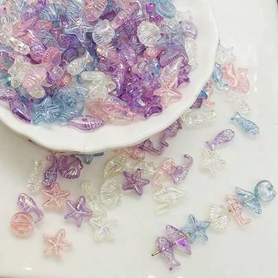 约230颗，1包50克树脂通孔珠，AB镀色海洋世界饰品珠，散珠，DIY珠，手工饰品，服装配饰批发