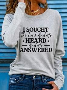 Women I Sought Lord Religious Long Sleeve Tee, Bold Inspirational Verse Print Soft Breathable Casual Faith Top Ideal Christian Gift Daily Wear - 淺灰色2 - 查看 9