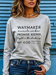 Women I Sought Lord Religious Long Sleeve Tee, Bold Inspirational Verse Print Soft Breathable Casual Faith Top Ideal Christian Gift Daily Wear - 淺灰色3 - 查看 6