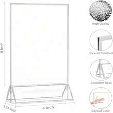 Bộ 3 khung ảnh acrylic màu bạc kèm chân đế hình chữ T hai mặt màu vàng, kích thước 4"x6" (10x15cm), dùng để đựng thực đơn, số bàn cưới, khung ảnh gia đình, trưng bày sự kiện. - T-Bạc - Xem 3