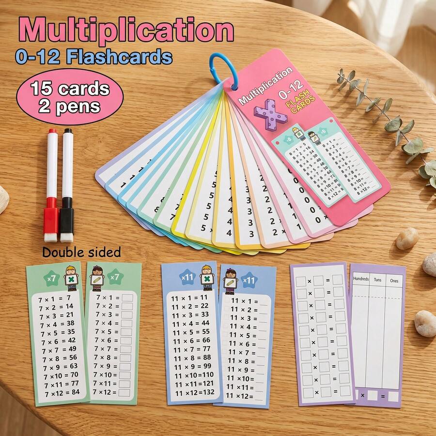 15 piezas de tarjetas didácticas reutilizables de multiplicación, que incluyen tarjetas didácticas de suma, resta y división, perfectas para que los estudiantes aprendan en casa o en el aula, un gran regalo para cumpleaños o regreso a clases