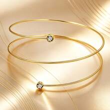 Set de 4 piezas de pulseras brazalete ajustables de metal con diseño floral minimalista de estilo de vacaciones de verano - Oro AT047 - Ver 9
