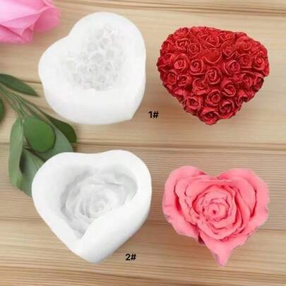 Khuôn silicon hình hoa hồng trái tim, thích hợp để trang trí nhà cửa, làm nến thơm, xà phòng thủ công, đồ thủ công bằng thạch cao, đồ thủ công bằng nhựa.